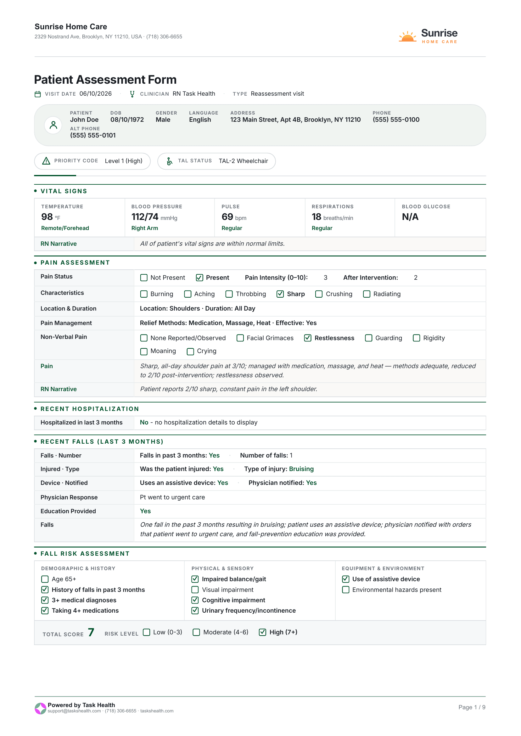 Patient Assessment preview