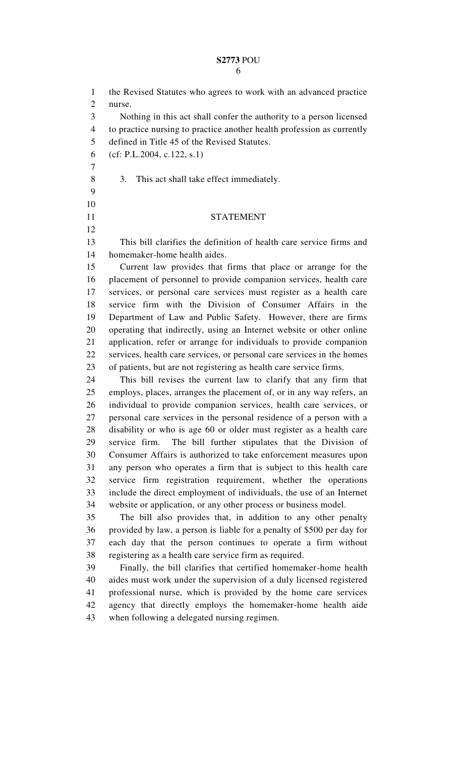 S2773 explanation of online referral firms and CHHA supervision