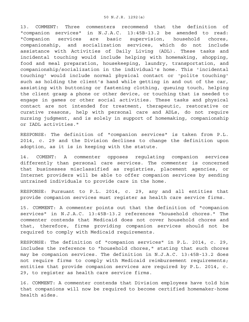 DCA comments and responses 13 to 16