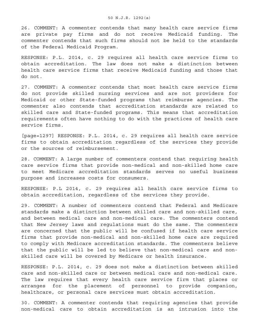 DCA responses 26 to 29 about private pay, skilled and non-skilled HCSFs